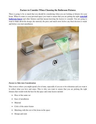 Factors to Consider When Choosing the Bathroom Fixtures