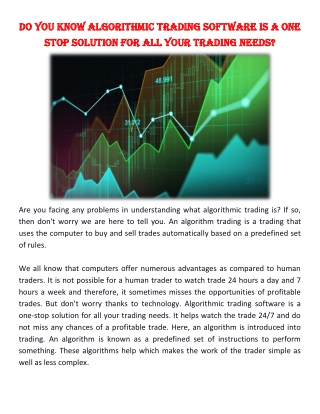 Do You Know Algorithmic Trading Software Is A One Stop Solution For All Your Trading Needs?