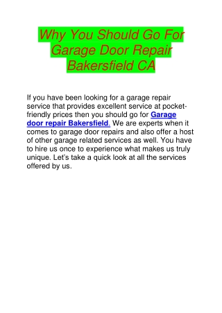 Why You Should Go For Garage Door Repair Bakersfield CA