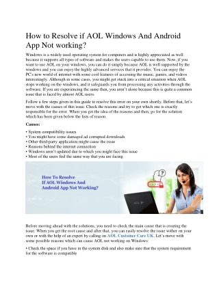 How to resolve if AOL Windows and Android App not working?