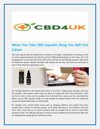 When You Take CBD Capsules 25mg You Will Feel Calmer