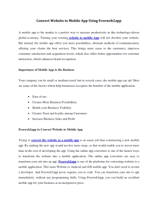 Convert website to Mobile App using Freeweb2app