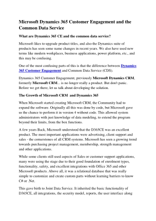 Microsoft Dynamics 365 Customer Engagement and the Common Data Service