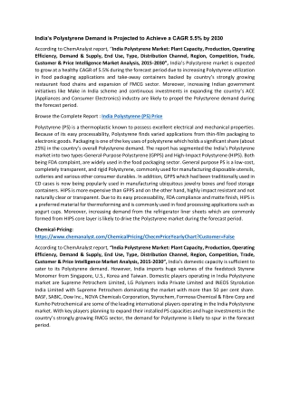 India Polystyrene (PS) Demand and Supply 2030