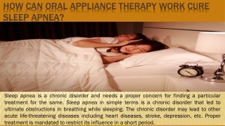 How can oral appliance therapy work cure sleep apnea