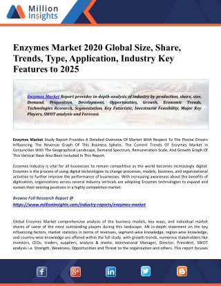 Enzymes Market 2020 Key Players, Industry Overview, Supply Chain And Analysis To 2025