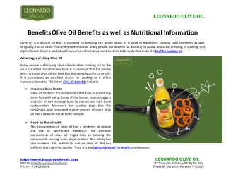 Olive Oil: Benefits as well as Nutritional Information