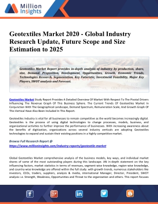 Geotextiles Market 2020 Industry Analysis By Company, Regions, Type And Application, Trends, And Forecasts -2026