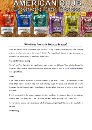 Why Does Aromatic Tobacco Matter?