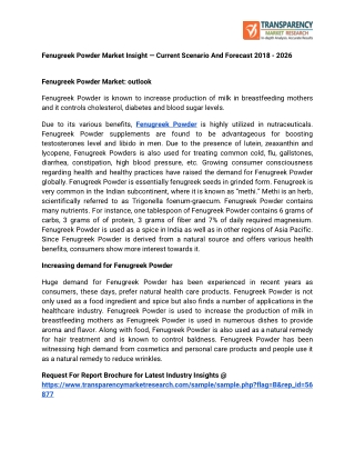 Fenugreek Powder Market Insight — Current Scenario And Forecast 2018 – 2026