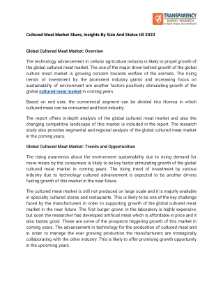 Cultured Meat Market Share, Insights By Size And Status till 2023