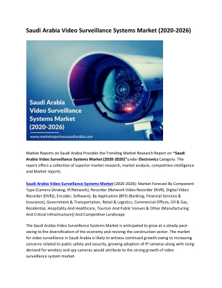 Saudi Arabia Video Surveillance Systems Market (2020-2026)