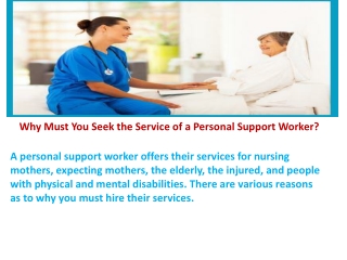 Why Must You Seek the Service of a Personal Support Worker?