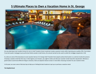 5 Ultimate Places to Own a Vacation Home in St. George