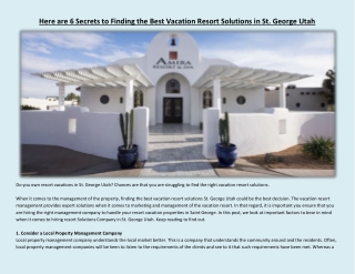 Here are 6 Secrets to Finding the Best Vacation Resort Solutions in St. George Utah