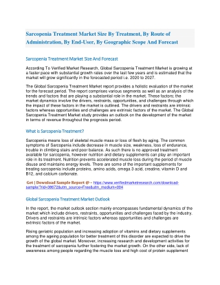 Sarcopenia Treatment Market Size By Treatment, By Route of Administration, By End-User, By Geographic Scope And Forecast