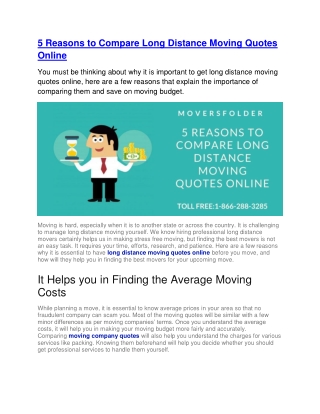 5 Reasons to Compare Long Distance Moving Quotes Online