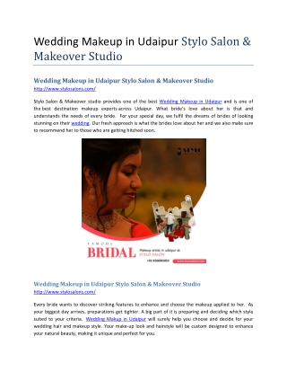 Wedding Makeup in Udaipur Stylo Salon & Makeover Studio