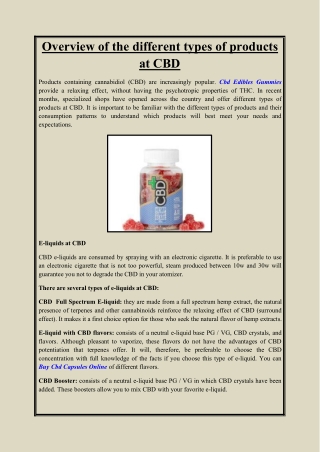 Overview of the different types of products at CBD