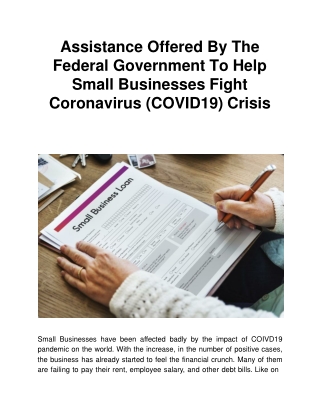 Assistance Offered By The Federal Government To Help Small Businesses Fight Coronavirus (COVID19) Crisis