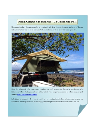 Rent A Camper Van In Hawaii