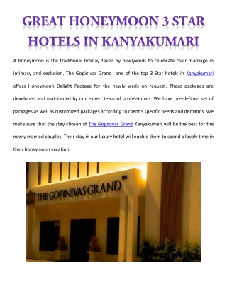 Idealistic Honeymoon 3 Star Hotels in Kanyakumari