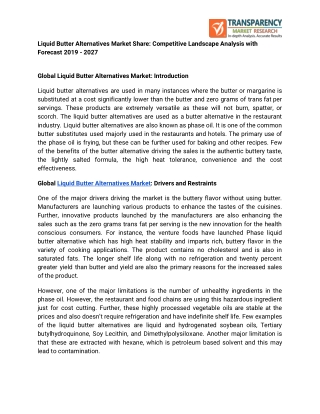 Liquid Butter Alternatives Market Share: Competitive Landscape Analysis with Forecast 2019 – 2027