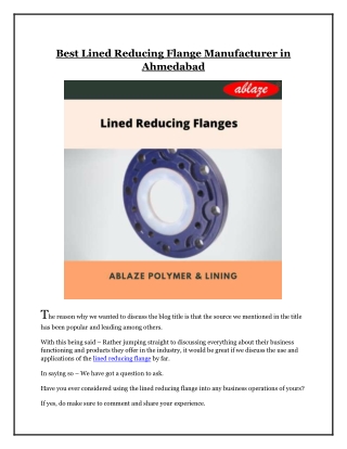 Best Lined Reducing Flange Manufacturer in Ahmedabad