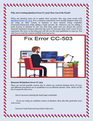 Why Am I Getting Quicken Error CC-503? How Can It Be Fixed?