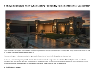 5 Things You Should Know When Looking For Holiday Home Rentals in St. George Utah