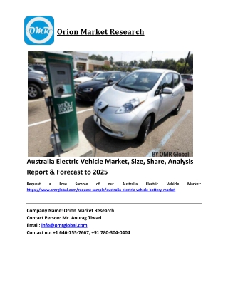 Australia Electric Vehicle Market Growth, Size, Share, Industry Report and Forecast 2019-2025