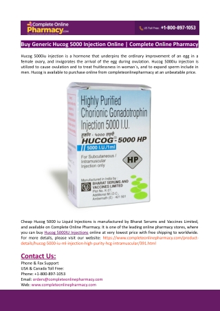 Buy Generic Hucog 5000 Injection Online-Complete Online Pharmacy
