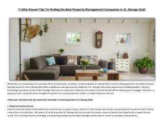 7 Little-Known Tips To Finding the Best Property Management Companies in St. George Utah