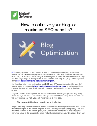How to optimize your blog for maximum SEO benefits?