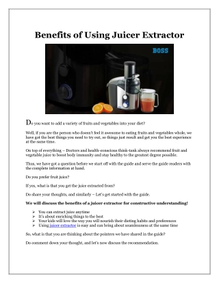 Benefits of Using Juicer Extractor