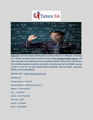 Best Maths Tuition in Adelaide at -(Tutors SA)