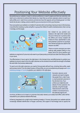 Positioning Your Website effectively