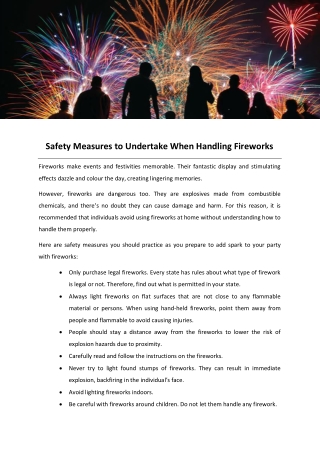 Safety Measures to Undertake When Handling Fireworks