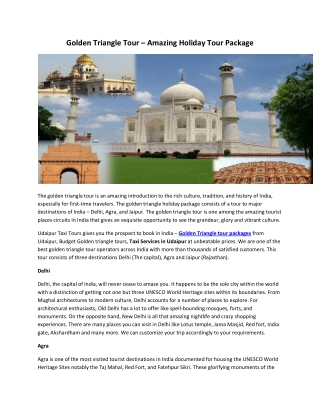 Golden Triangle Tour – Amazing Holiday Tour Package