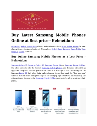 Buy Latest Samsung Mobile Phones Online at Best price - Helmetdon: