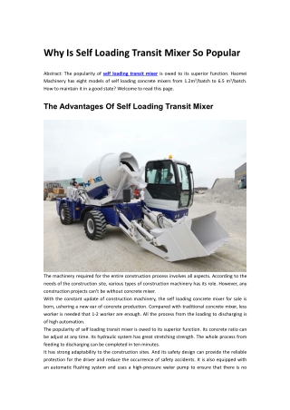 Why Is Self Loading Transit Mixer So Popular