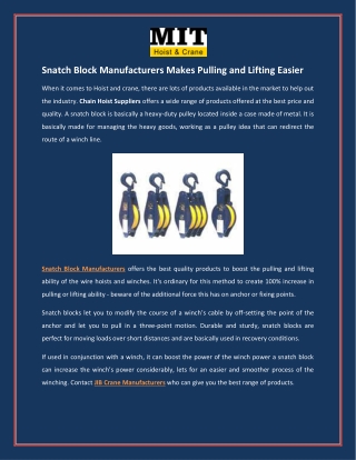 Snatch Block Manufacturers Makes Pulling and Lifting Easier