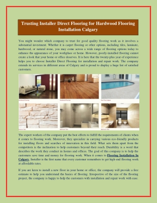 Trusting Installer Direct Flooring for Hardwood Flooring Installation Calgary