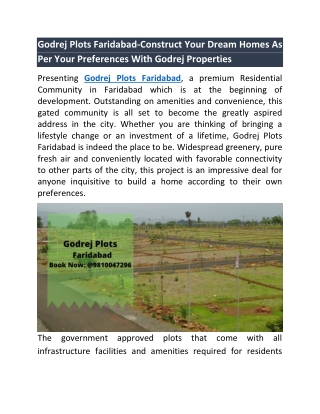 Godrej Plots Faridabad-Construct Your Dream Homes As Per Your Preferences With Godrej Properties