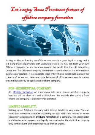 Let’s enjoy Some Prominent feature of offshore company formation