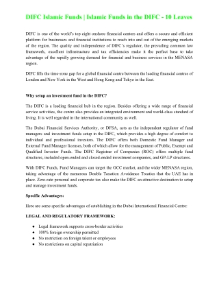 Islamic Funds in the DIFC - 10 Leaves