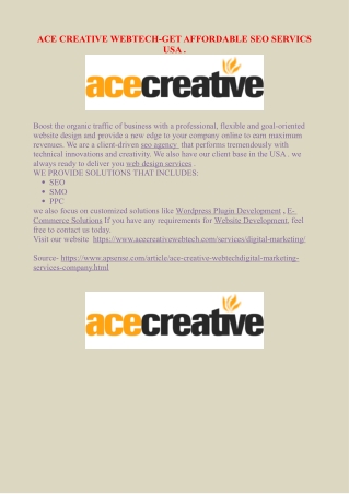 ACE CREATIVE WEBTECH-GET AFFORDABLE SEO SERVICS USA .