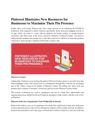 Pinterest Illustrates New Resources for Businesses to Maximize Their Pin Presence