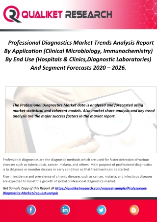 Professional Diagnostics Market Trends Analysis Report By Application (Clinical Microbiology, Immunochemistry) By End Us