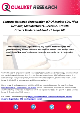Contract Research Organization (CRO) Market Size, High Demand, Manufacturers, Revenue, Growth Drivers,Traders and Produc
